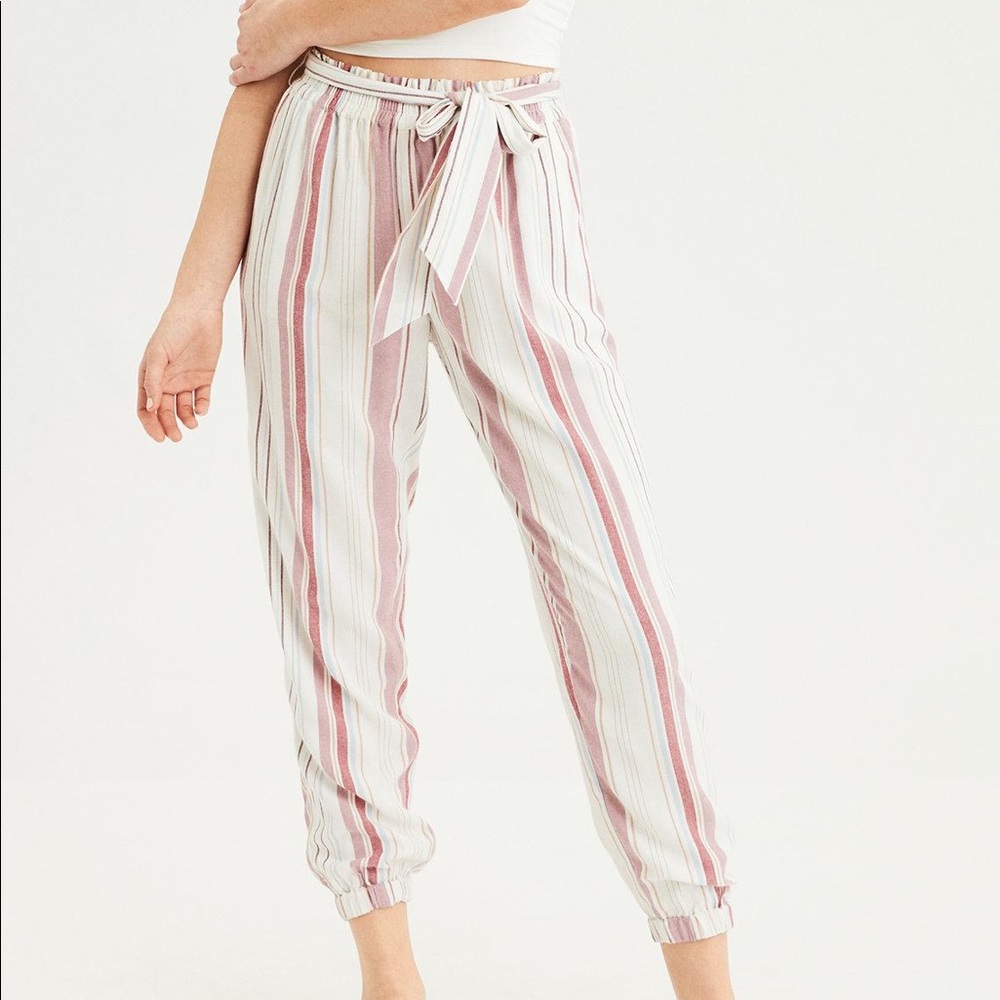 AMERICAN EAGLE HIGH WAISTED PAPER BAG PANTS STRIPE
